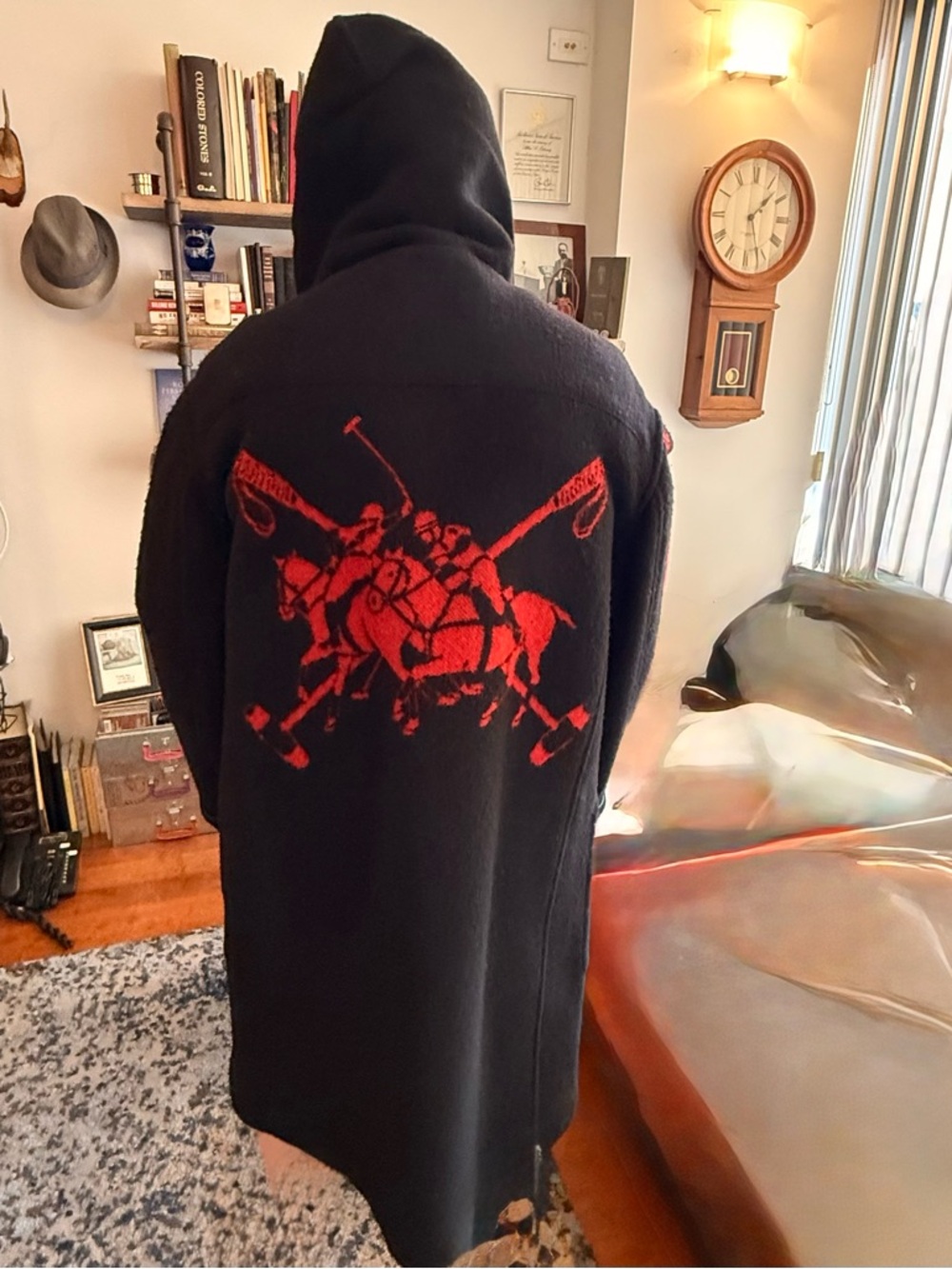 Ralph Lauren Black Toggle Coat with Red Inner Lining